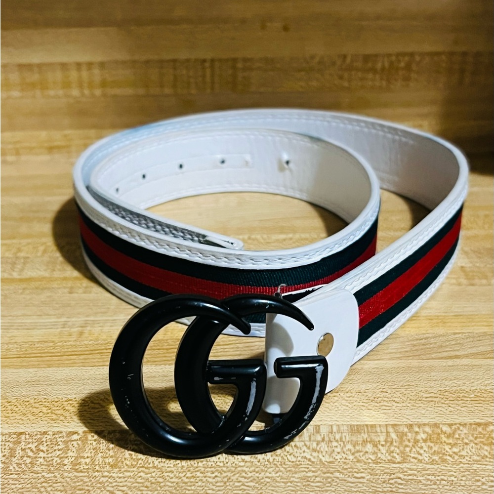 Men's White and Black GG Belt